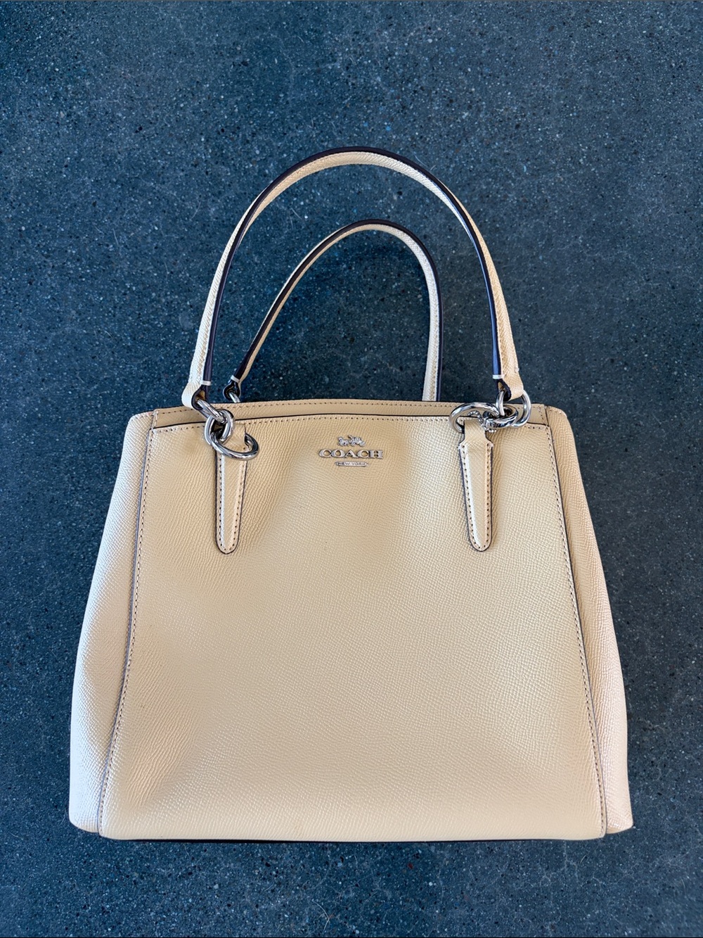 Coach Lemon Yellow pebbled Leather Satchel with Dual Top Handles